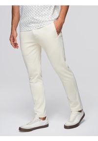 Ombre Clothing - Męskie spodnie dresowe z nogawką bez ściągacza - kremowe V11 - Rozmiar: M. Kolor: kremowy. Materiał: dresówka. Styl: sportowy