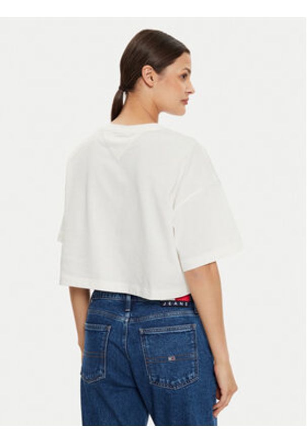 Tommy Jeans T-Shirt DW0DW18420 Écru Oversize. Materiał: bawełna