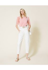 TwinSet - Białe spodnie z ćwiekami Twinset. Kolor: biały. Materiał: poliester, tkanina, bawełna