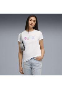Puma - Damska koszulka z nakładającymi się na siebie grafikami PUMA White. Kolor: biały. Sport: fitness