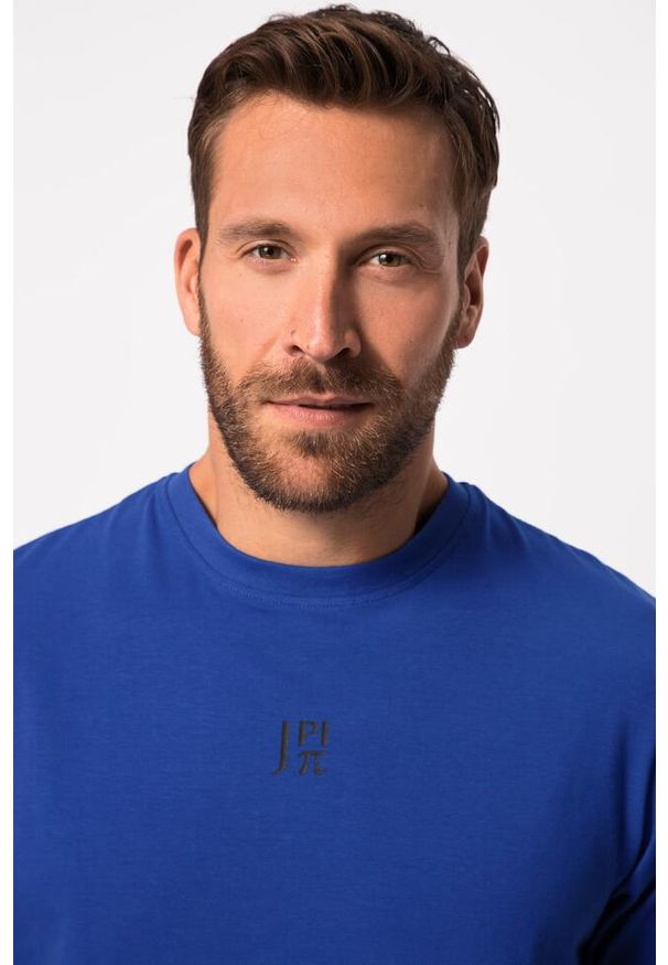 JAY-PI - Męski T-shirt fitness okrągły dekolt rękaw 1/2 nadruk z tyłu. Kolekcja: plus size. Kolor: niebieski. Materiał: bawełna, elastan, materiał. Wzór: nadruk. Sport: fitness