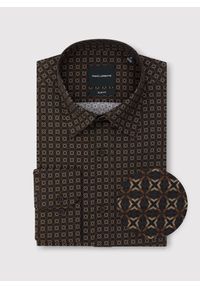 Pako Lorente - PAKO LORENTE – Brązowa koszula we wzór. Kolor: brązowy. Materiał: bawełna, elastan. Długość rękawa: długi rękaw. Długość: długie. Wzór: geometria #9