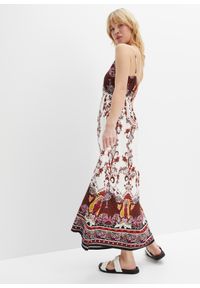 bonprix - Długa sukienka z nadrukiem w deseń paisley, ze zrównoważonej wiskozy. Kolor: biały. Materiał: wiskoza. Wzór: paisley, nadruk. Długość: maxi