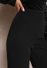 Renee - Czarne Szerokie Spodnie Materiałowe High Waist Dinnes. Stan: podwyższony. Kolor: czarny. Materiał: materiał. Wzór: gładki #5