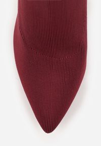 Born2be - Bordowe Skarpetkowe Botki Vices na Szpilce z Noskiem w Szpic Brettalie. Okazja: na spotkanie biznesowe. Kolor: czerwony. Obcas: na szpilce. Styl: biznesowy, elegancki #2