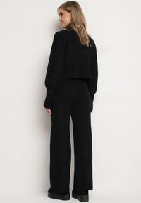 Born2be - Czarny Komplet Dzianinowy z Wiskozą Bluza Golf ze Ściągaczami i Szerokie Spodnie Noridra. Kolor: czarny. Materiał: dzianina, wiskoza #7