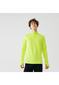 KALENJI - Bluza do biegania męska Kalenji Run Warm ocieplana. Kolor: żółty. Materiał: materiał, elastan. Sport: bieganie #1