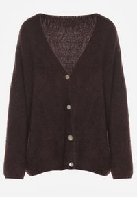 Renee - Brązowy Kardigan z Wełną i Moherem o Klasycznym Kroju z Dekoltem w Serek Avelmio. Okazja: na co dzień, na randkę, na spacer. Typ kołnierza: dekolt w serek. Kolor: brązowy. Materiał: wełna, moher. Długość rękawa: długi rękaw. Długość: długie. Styl: klasyczny #3