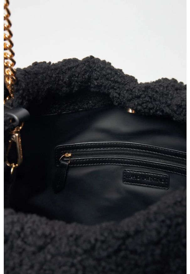 Valentino by Mario Valentino - VALENTINO Duża czarna damska torebka worek Qube Hobo Bag. Kolor: czarny. Materiał: futrzane. Rozmiar: duże