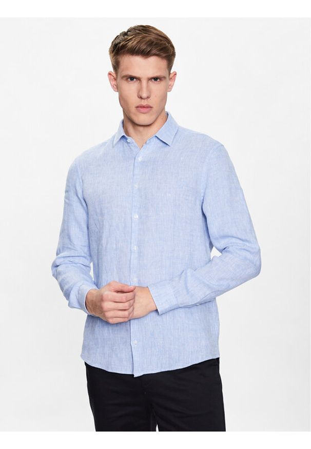 Calvin Klein Koszula K10K109286 Błękitny Slim Fit. Kolor: niebieski. Materiał: len