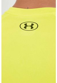 Under Armour t-shirt treningowy kolor żółty gładki. Kolor: żółty. Materiał: skóra, materiał. Długość rękawa: raglanowy rękaw. Wzór: gładki #3