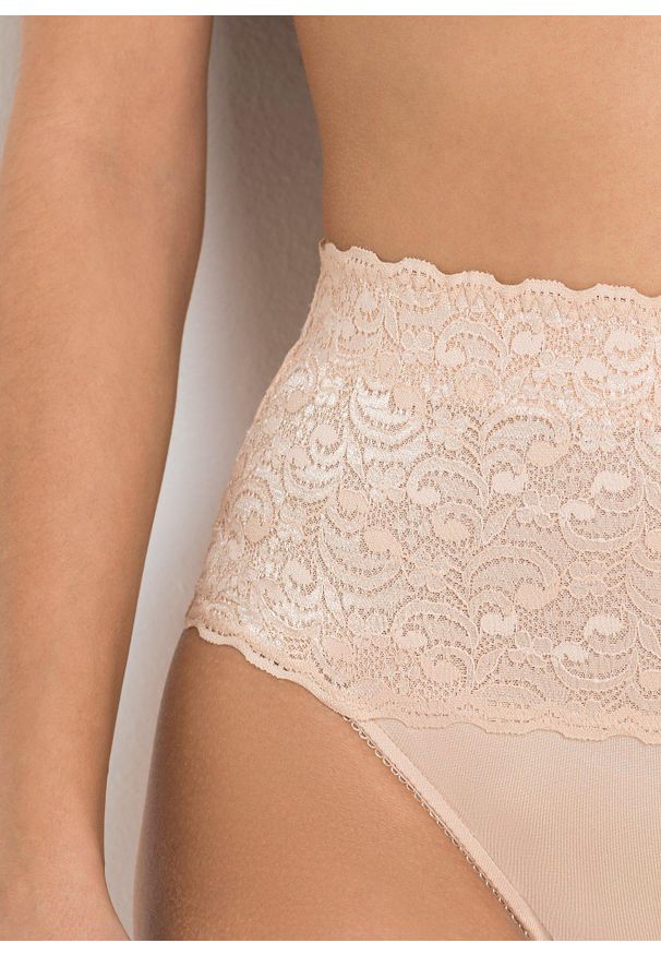 bonprix - Stringi shape, średni stopień modelowania sylwetki (2 pary). Kolor: beżowy. Materiał: koronka