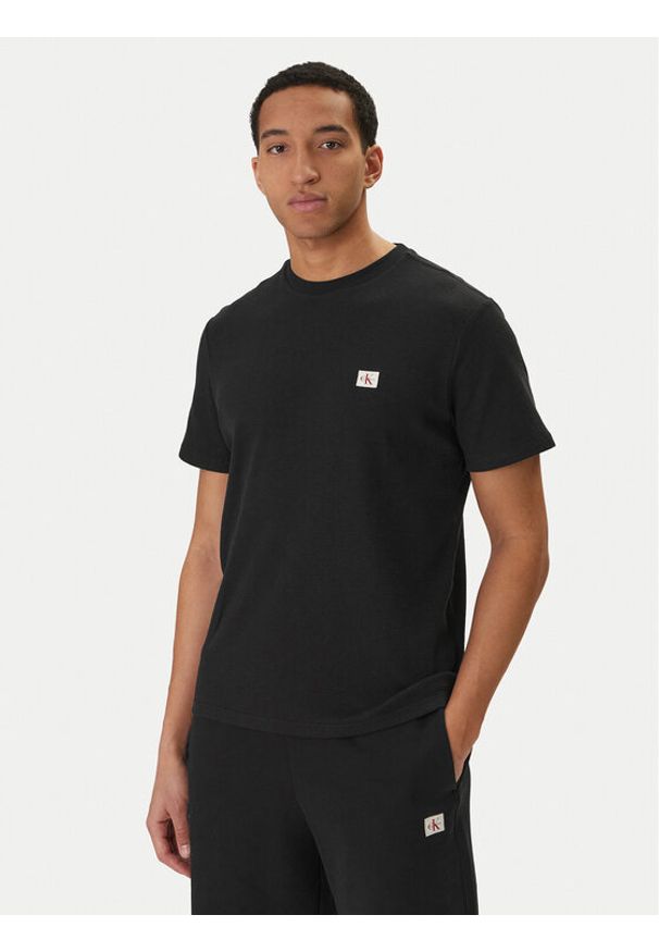 Calvin Klein Jeans T-Shirt Waffle Badge LV04RD008G Czarny Regular Fit. Kolor: czarny. Materiał: syntetyk