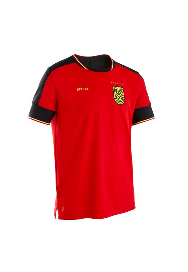 KIPSTA - Koszulka do piłki nożnej dla dzieci Kipsta FF500 Belgia 2024. Kolor: wielokolorowy, czarny, czerwony. Materiał: tkanina, poliester, prążkowany, elastan, materiał