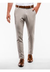 Ombre Clothing - Spodnie męskie chino P832 - beżowe - XXL. Kolor: beżowy. Materiał: tkanina, poliester, elastan, wiskoza. Styl: klasyczny, elegancki #1