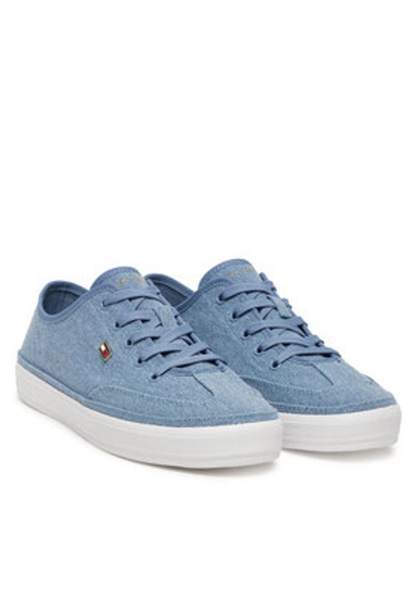 TOMMY HILFIGER - Tommy Hilfiger Sneakersy Washed Canvas Vulc Sneaker FW0FW08894 Niebieski. Kolor: niebieski. Materiał: materiał
