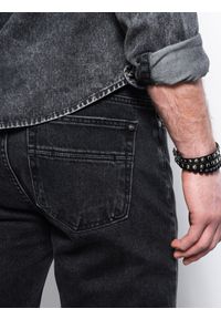 Ombre Clothing - Męskie spodnie jeansowe taper fit z dziurami - czarne V2 P1028 - XXL. Kolor: czarny. Materiał: jeans. Wzór: aplikacja. Styl: vintage, elegancki #6