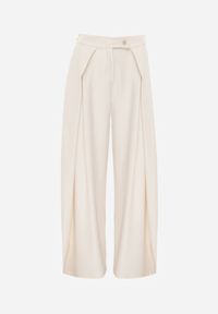 Renee - Beżowe Garniturowe Spodnie High Waist Wide Leg z Zakładkami w Pasie Philisia. Stan: podwyższony. Kolor: beżowy. Styl: elegancki #3