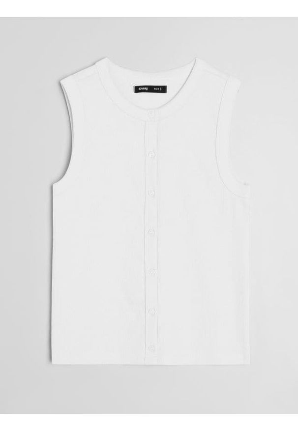 Sinsay - Bawełniana koszulka na ramiączkach - biały. Kolor: biały. Materiał: bawełna. Długość rękawa: na ramiączkach