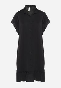 Born2be - Czarna Sukienka Koszulowa z Guzikami i Falbankami Tenalena. Okazja: na co dzień. Typ kołnierza: kołnierz z falbankami. Kolor: czarny. Typ sukienki: koszulowe. Styl: elegancki, casual, sportowy #6