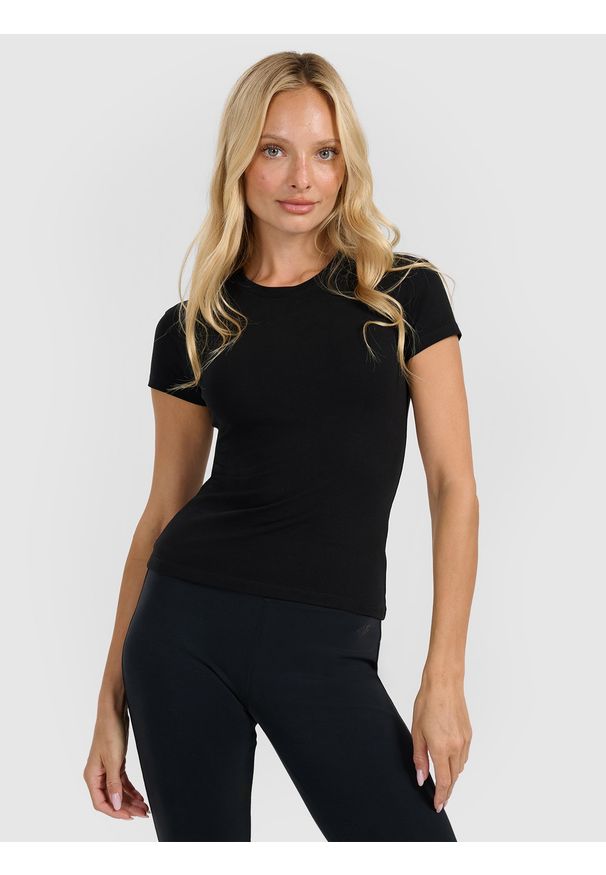 4f - 4F T-shirt slim gładki damski - czarny S. Kolor: czarny. Wzór: gładki