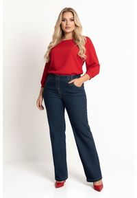 Moda Size Plus Iwanek - Eleganckie granatowe spodnie Jeangaliny11 o kroju wide leg PLUS SIZE XXL OVERSIZE JESIEŃ. Okazja: do pracy, na co dzień. Stan: podwyższony. Kolekcja: plus size. Kolor: niebieski. Materiał: wiskoza, poliester, tkanina, bawełna. Sezon: jesień. Styl: elegancki #1