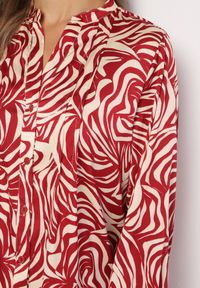 Born2be - Bordowa-Beżowa Sukienka Mini z Falbanką i Abstrakcyjnym Wzorem Ovina. Kolor: czerwony. Długość rękawa: długi rękaw. Długość: mini #7