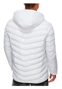 Ombre Clothing - Sportowa kurtka męska pikowana - biała V9 OM-JALP-0118 - L. Kolor: biały. Materiał: nylon, poliester. Styl: sportowy