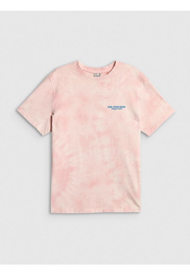 4f - 4F T-shirt oversize z nadrukiem damski - różowy L. Okazja: na co dzień. Kolor: różowy. Materiał: dzianina, bawełna, jeans, materiał. Wzór: nadruk. Styl: casual