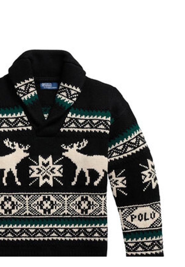 Polo Ralph Lauren Sweter 710982255001 Czarny Regular Fit. Typ kołnierza: polo. Kolor: czarny. Materiał: wełna