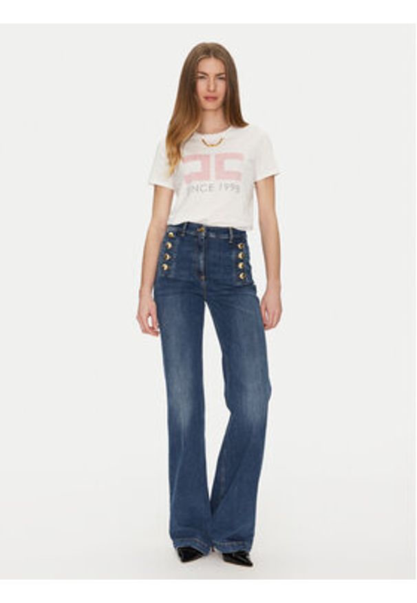 Elisabetta Franchi T-Shirt MA-033-51E2-V180 Biały Regular Fit. Kolor: biały. Materiał: bawełna