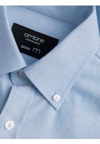 Ombre Clothing - Koszula męska z tkaniny w stylu Oxford REGULAR - niebieska V2 OM-SHOS-0114 - XXL. Kolor: niebieski. Materiał: tkanina #6