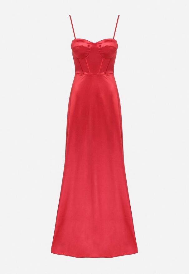 Born2be - Czerwona Rozkloszowana Sukienka na Ramiączkach z Gorsetowym Wiązaniem Katilian. Okazja: na wesele, na ślub cywilny, na studniówkę, na imprezę. Typ kołnierza: dekolt gorset. Kolor: czerwony. Materiał: poliester. Długość rękawa: na ramiączkach. Typ sukienki: gorsetowe. Styl: klasyczny, elegancki