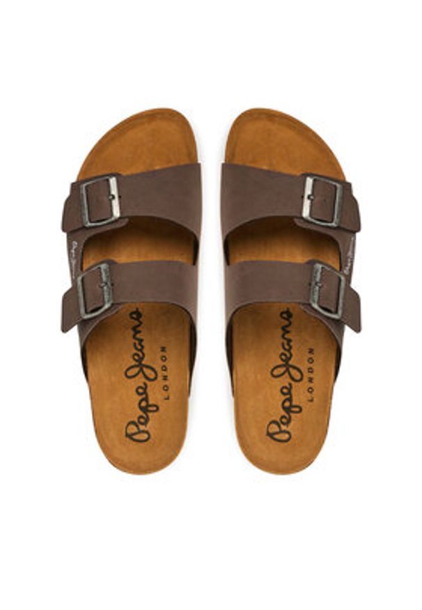 Pepe Jeans Klapki Bio M Double Chicago PMS90110 Brązowy. Kolor: brązowy. Materiał: skóra
