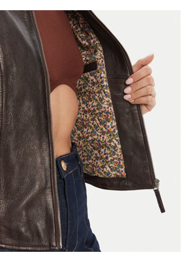 Serge Pariente Kurtka skórzana Louise Brązowy Slim Fit. Kolor: brązowy. Materiał: skóra