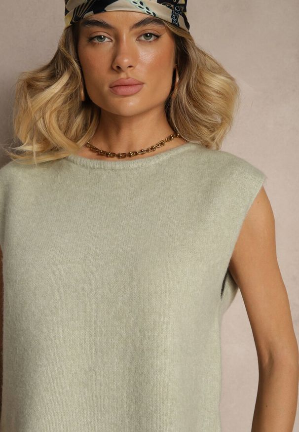 Renee - Jasnozielona Sweterkowa Kamizelka z Wełną Zenzeki. Okazja: na co dzień. Kolor: zielony. Materiał: wełna. Styl: elegancki, casual