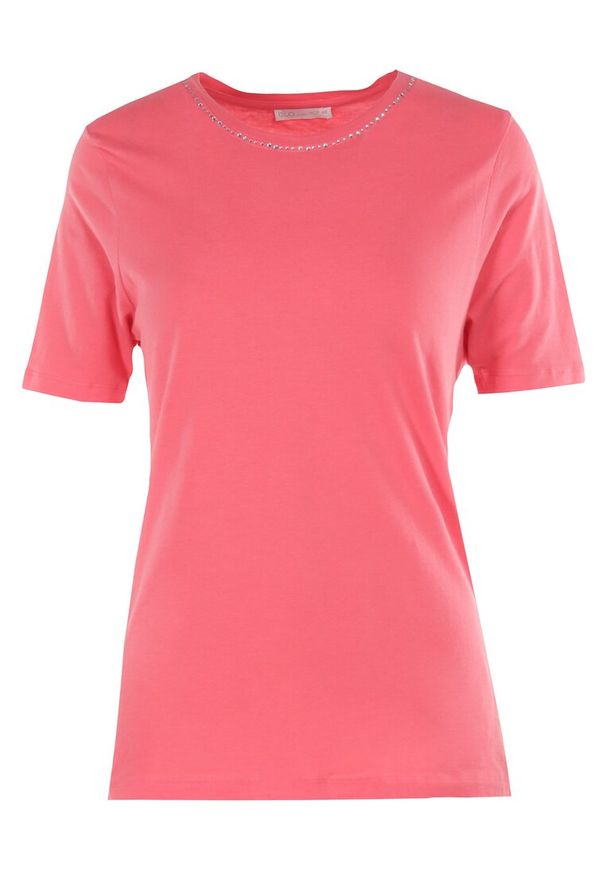 Born2be - Ciemnoróżowy T-shirt Amathephine. Okazja: na co dzień. Kolor: różowy. Materiał: bawełna. Długość rękawa: krótki rękaw. Długość: krótkie. Wzór: aplikacja, gładki. Styl: sportowy, glamour, klasyczny, casual