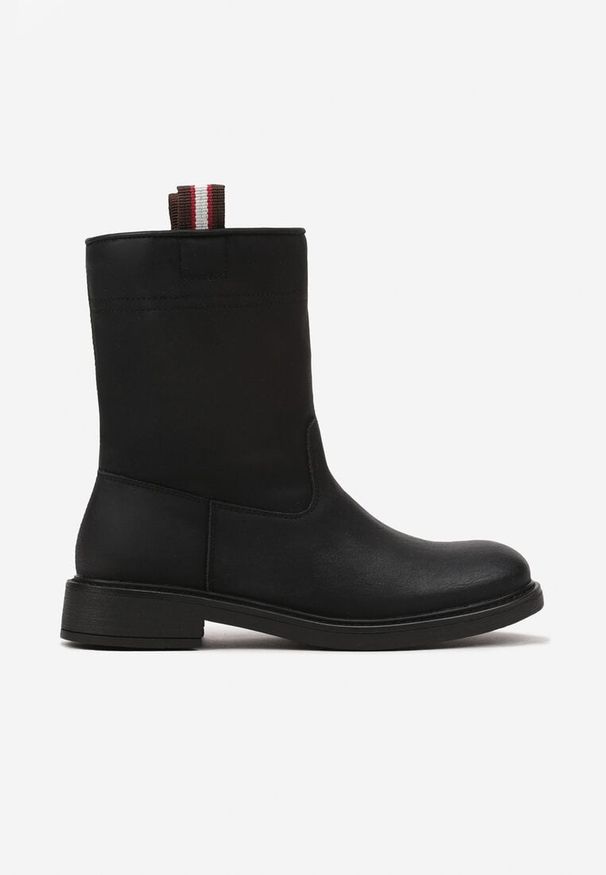Born2be - Czarne Płaskie Klasyczne Botki z Luźną Cholewką Lirelira. Kolor: czarny. Materiał: jeans. Szerokość cholewki: normalna. Obcas: na obcasie. Styl: klasyczny. Wysokość obcasa: niski