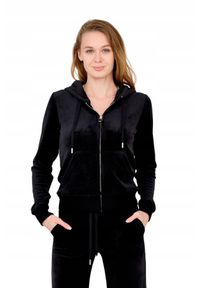 Juicy Couture - JUICY COUTURE Czarna rozpinana bluza damska, Rozmiar L. Typ kołnierza: kaptur. Kolor: czarny. Materiał: poliester #6