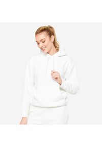 DOMYOS - Bluza z kapturem damska Domyos Gym & Pilates 500. Typ kołnierza: kaptur. Kolor: biały. Materiał: polar, bawełna, materiał. Sport: joga i pilates