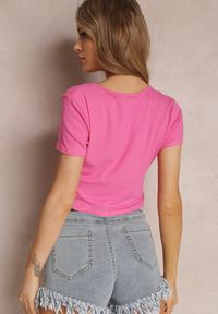 Renee - Różowa Bluzka Kasonice. Kolor: różowy. Materiał: tkanina, wiskoza. Długość rękawa: krótki rękaw. Długość: krótkie. Wzór: aplikacja, gładki #3