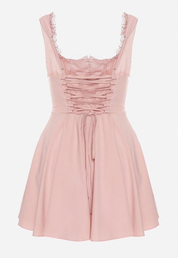 Born2be - Różowa Rozkloszowana Sukienka Vices w Rustykalnym Stylu z Wiązaniem Gorsetowym Foliora. Okazja: na co dzień. Typ kołnierza: dekolt gorset. Kolor: różowy. Długość rękawa: na ramiączkach. Typ sukienki: gorsetowe. Styl: klasyczny, casual, elegancki