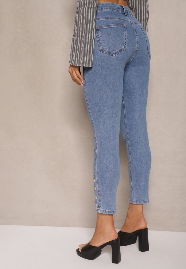 Renee - Niebieskie Jeansy Skinny High Waist Seporie. Stan: podwyższony. Kolor: niebieski. Wzór: aplikacja. Styl: elegancki