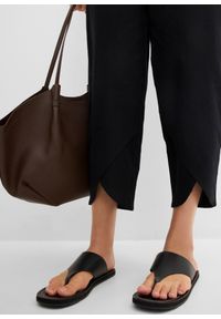 bonprix - Spodnie 3/4 z przewiewnej mieszanki lnu. Stan: podwyższony. Kolor: czarny. Materiał: len #3