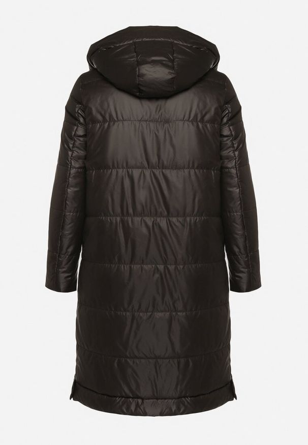 Born2be - Czarna Przejściowa Kurtka Pikowana z Kapturem i Suwakami po Bokach Fesunela. Okazja: na co dzień. Typ kołnierza: kaptur. Kolekcja: plus size. Kolor: czarny. Materiał: jeans. Sezon: jesień. Styl: casual, klasyczny