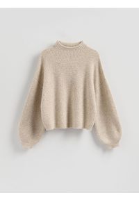 Reserved - Sweter z bufiastymi rękawami - beżowy. Kolor: beżowy. Materiał: dzianina, wełna #1