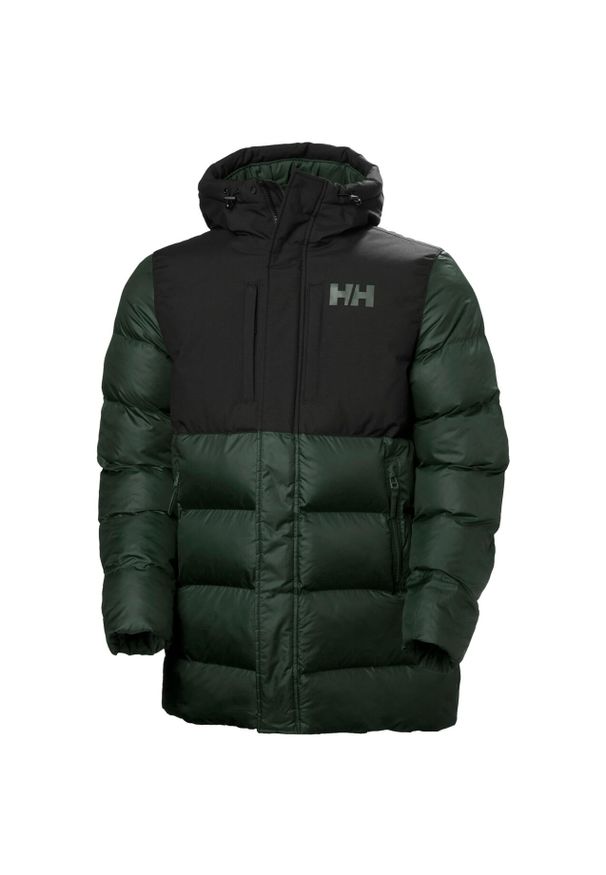 Długa kurtka z kapturem Helly Hansen Active. Typ kołnierza: kaptur. Kolor: czarny, zielony, wielokolorowy. Materiał: puch. Długość: długie. Sport: turystyka piesza