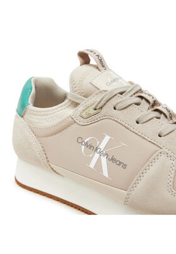 Calvin Klein Jeans Sneakersy Runner Sock Laceup Ny-Lth YM0YM00553 Beżowy. Kolor: beżowy. Materiał: materiał
