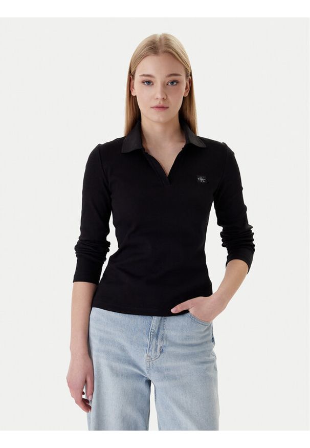Calvin Klein Bluzka Ls Woven Label LV047E203G Czarny Slim Fit. Kolor: czarny. Materiał: bawełna