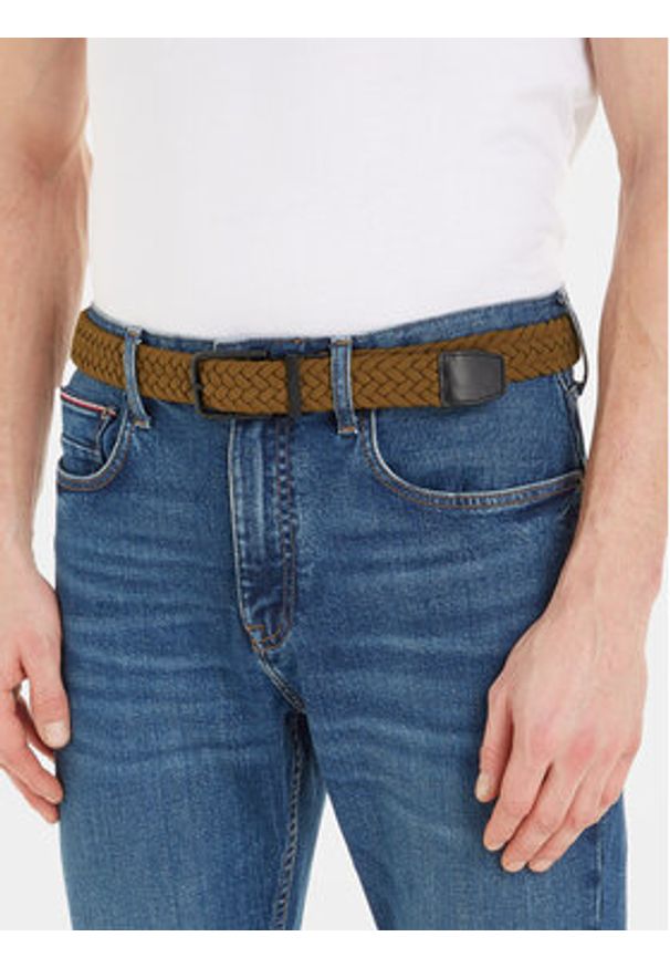 TOMMY HILFIGER - Tommy Hilfiger Pasek Męski Tech 3.5 Elastic AM0AM11468 Brązowy. Kolor: brązowy. Materiał: materiał